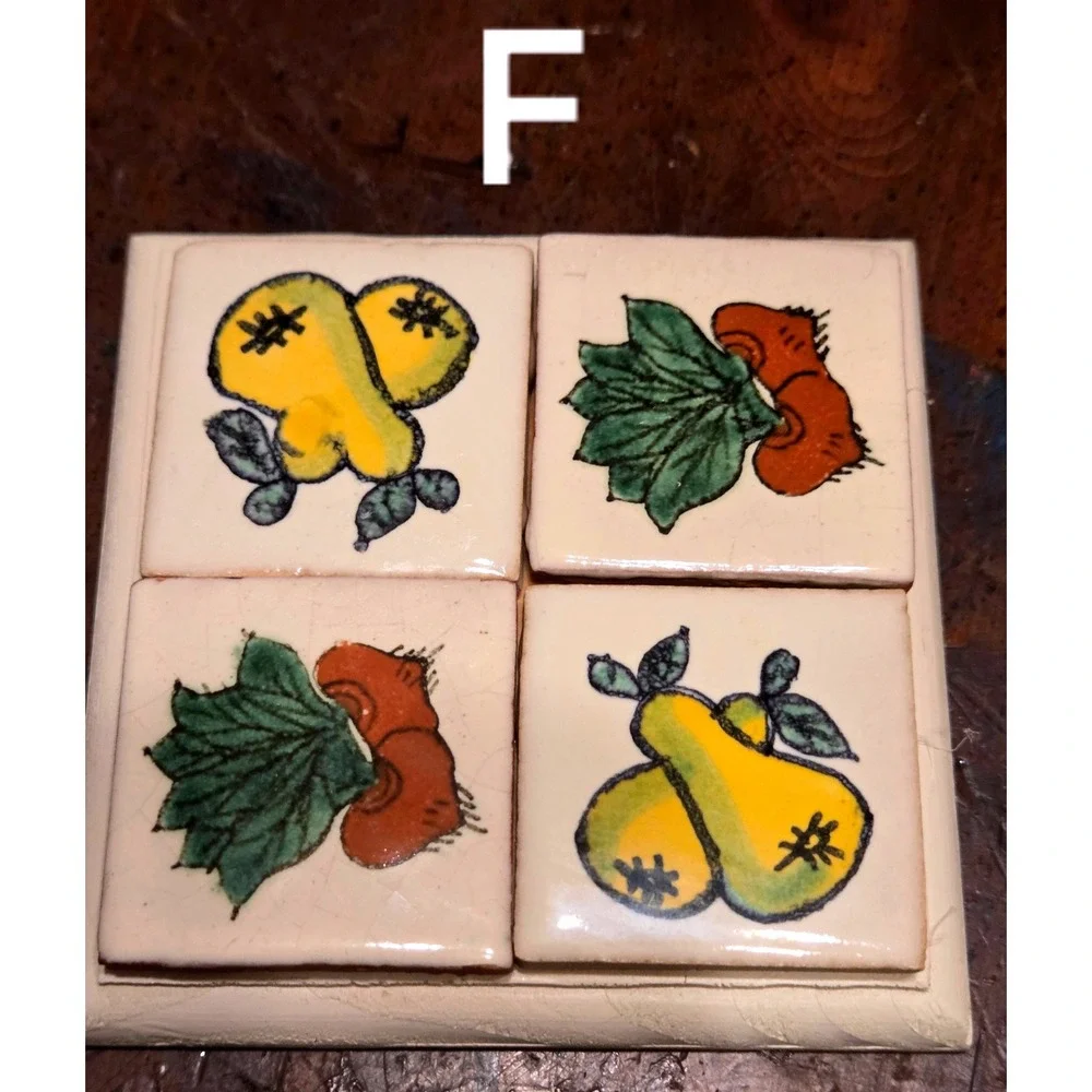 Vintage Hand Painted Ceramic Tile Coaster Fruit Vegetable Folk Art Your Choice